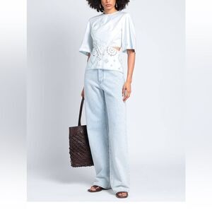 GANNI Women’s Broderie Anglaise Blouse Top Full Zipper